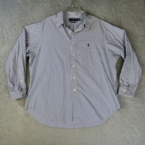 Vintage Ralph Lauren Shirt Mens 17.5‎ 34/35 Blue Hickory Striped Oxford Classic